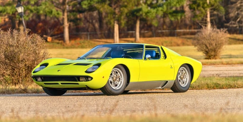 A 1969 Lamborghini Miura P400 S sold for $1,980,000 at Mecum Monterey 2025. Credit: Mecum Auctions, Inc.
