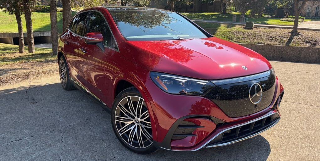 2026 Mercedes-Benz EQE 320+ in Patagonia Red metallic. Photo: CarPro.