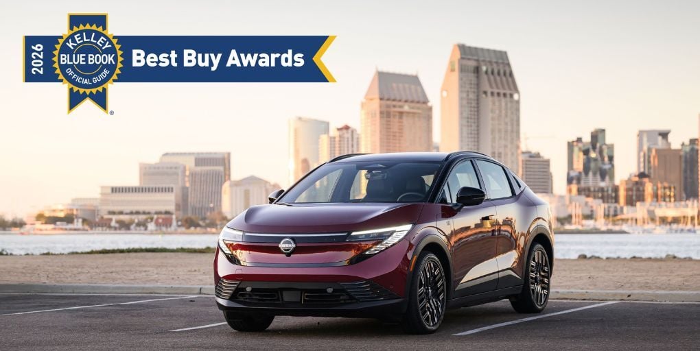 The 2026 Nissan LEAF earns Best New Model in Kelley Blue Book's 2026 Best Buy Awards. Photo: Nissan.