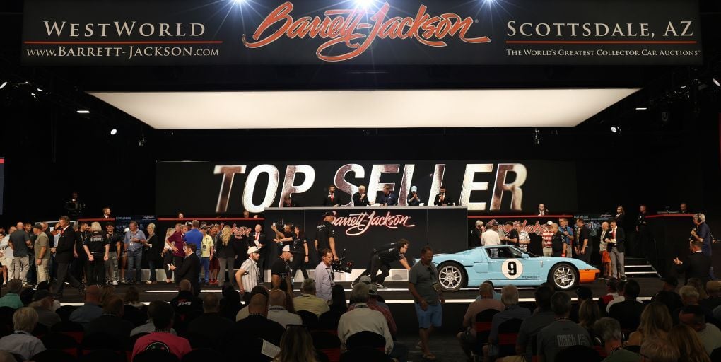 This 2006 Ford GT Heritage Edition No. 3 sold for $742,500 at Barrett-Jackson's 2025 Scottsdale Fall Auction. Credit: Barrett-Jackson.