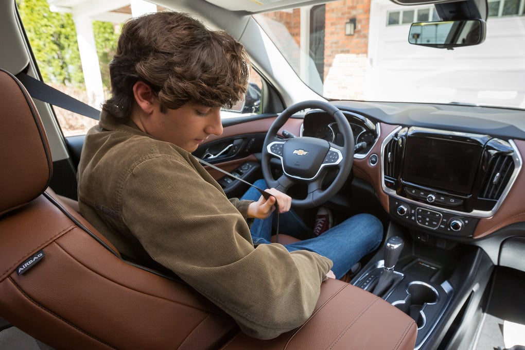 Chevrolet’s industry-first Buckle to Drive feature is available when the vehicle is in Teen Driver mode. Photo Credit: Chevrolet.