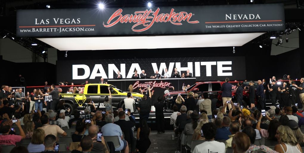 UFC President and CEO Dana White bid $1.5 million on a pair of Ram trucks at Barrett-Jackson Las Vegas with proceeds benefiting charity. Photo: Barrett-Jackson.