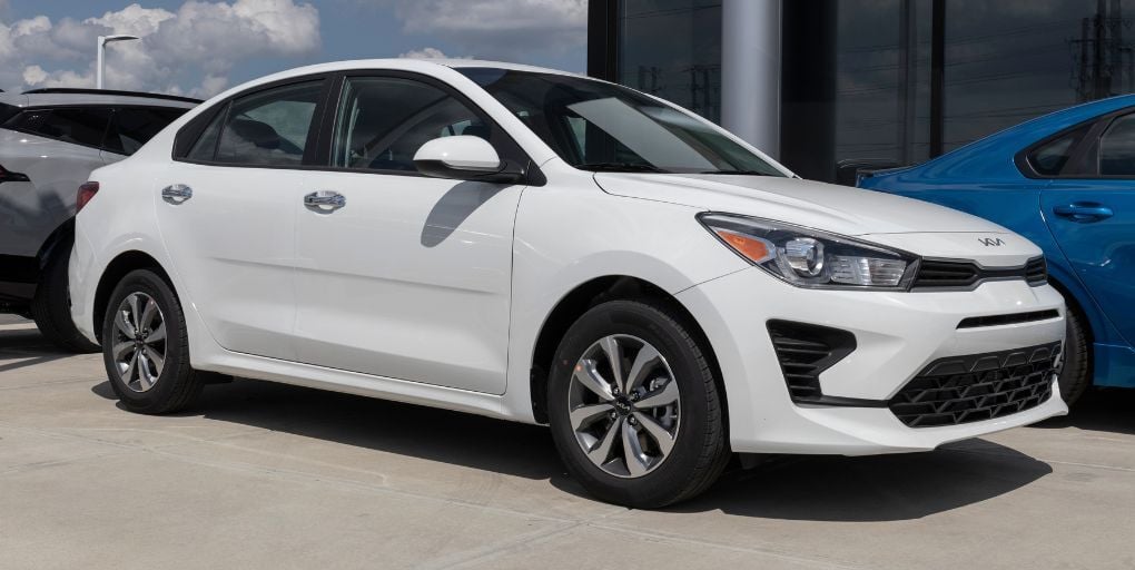 Editorial Use Only: Kia Rio on display at a dealership (Indianapolis, 2022.). Jonathan Weiss/Shutterstock.com.&nbsp;