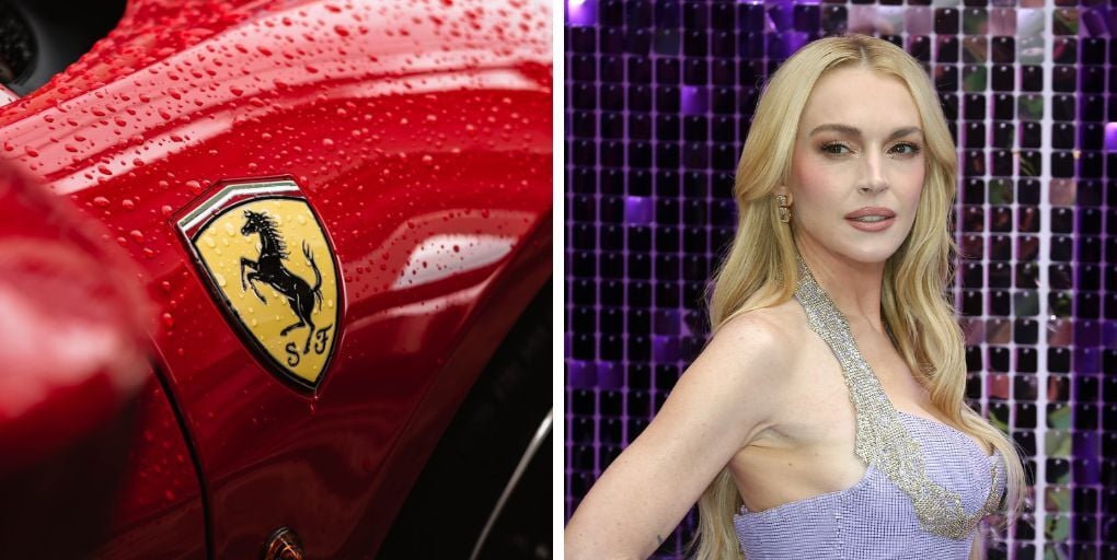 Ferrari Editorial credit: Wirestock Creators / Shutterstock.com. /  Lindsay Lohan Editorial Credit: Fred Duval / Shutterstock.com. 