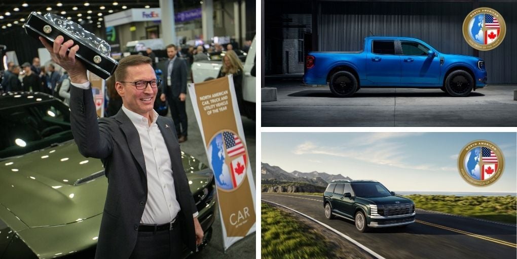 Dodge CEO Matt McAlear celebrates the 2026 North American Car of the Year award for the all-new 2026 Dodge Charger. Credits: Stellantis/Ford/Hyundai.