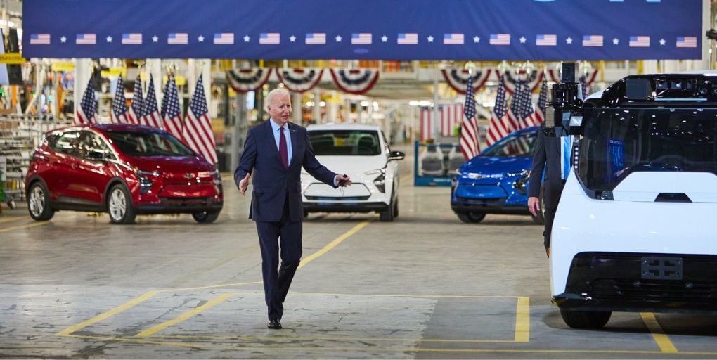 Photo: President Joe Biden at the grand opening celebration at the GM Factory ZERO EV assembly plant Wednesday, November 17, 2021.    Credit: GM.