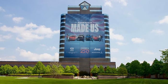 Stellantis New "America Made Us" Artwork On U.S. HQ